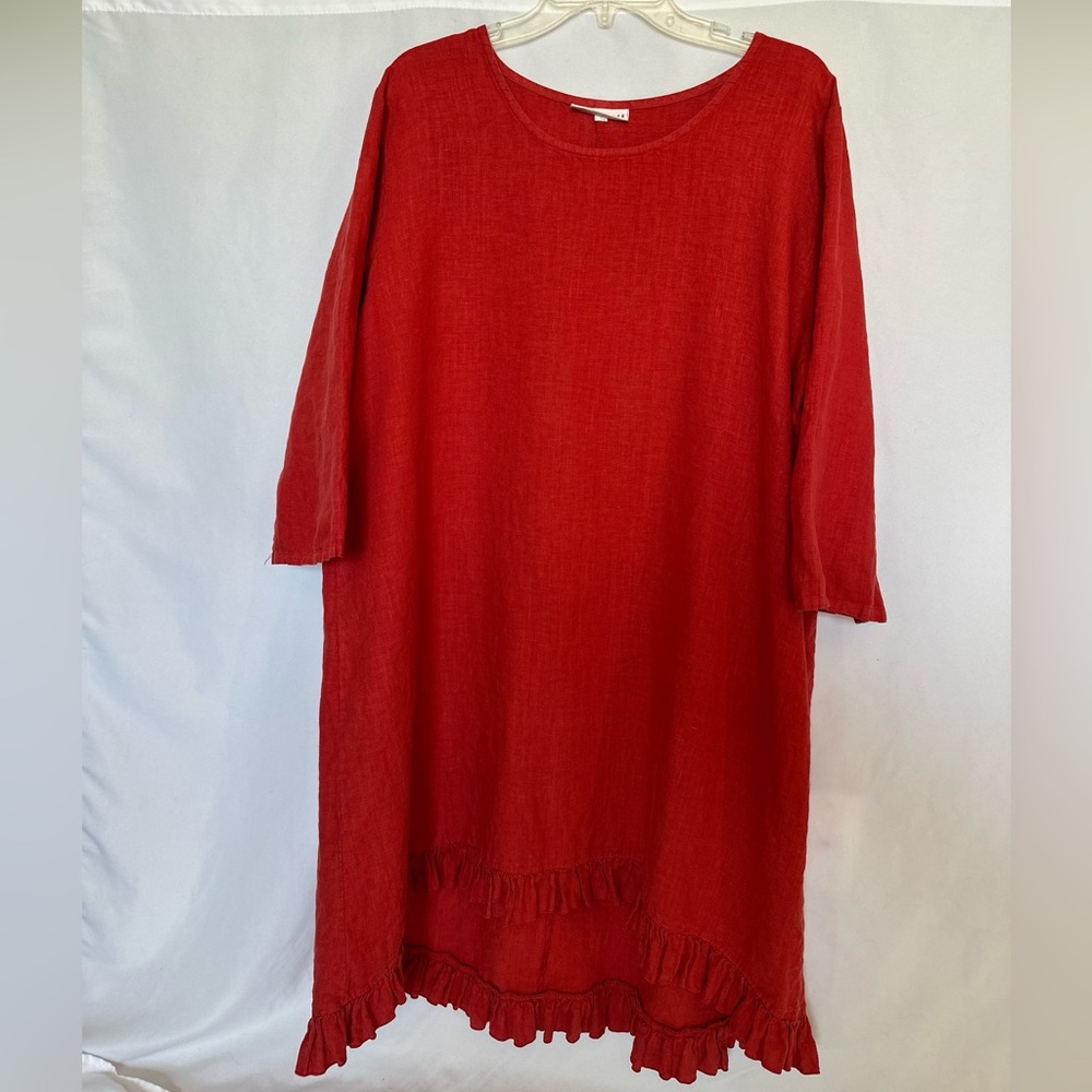 Bryn Walker 100% Linen Ruffle‎ Hem Tunic Dress Rust Color Made in USA Size L